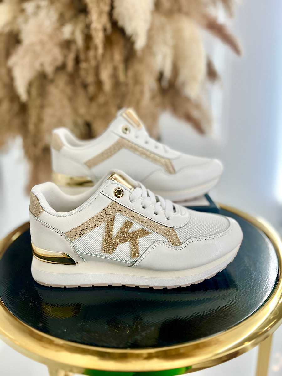 B205 Sneakersy Damskie Białe Adidasy Modne Buty Sportowe Złote Dodatki