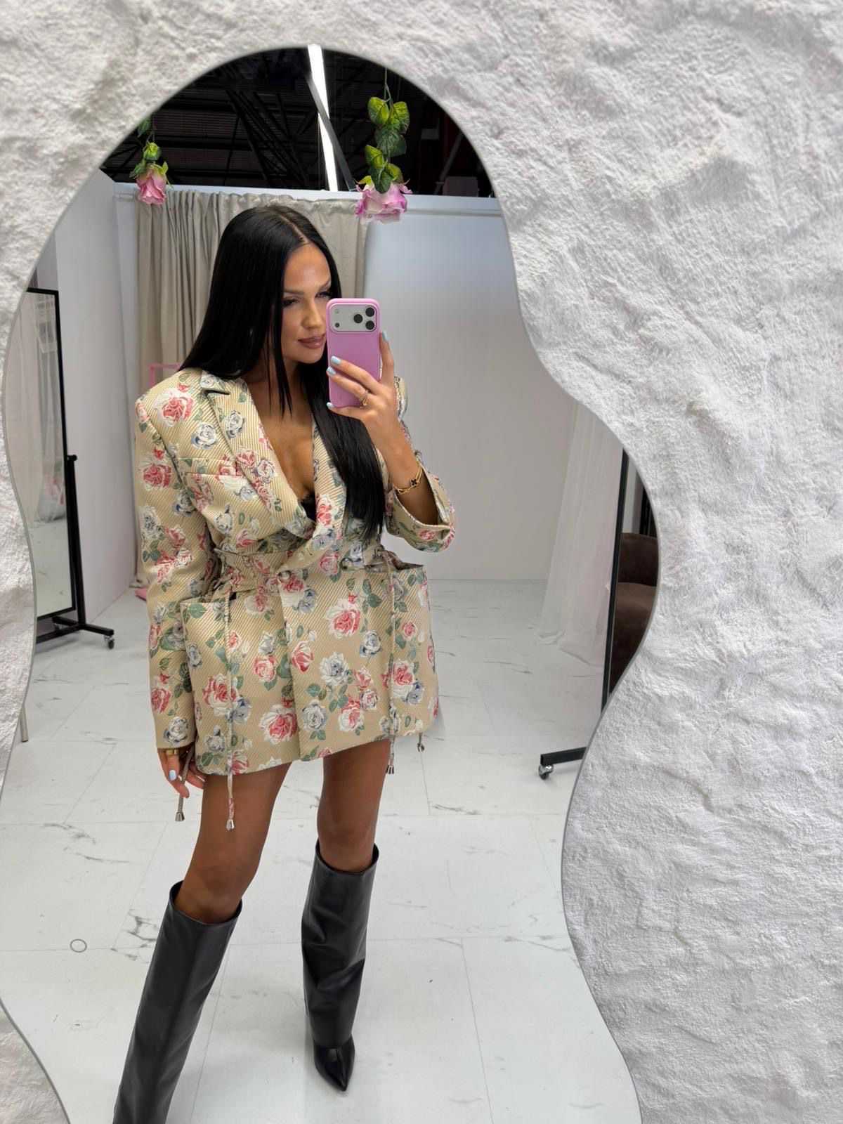 LM233 Marynarka Damska Żakardowa Premium Rosalia Flowers La Milla