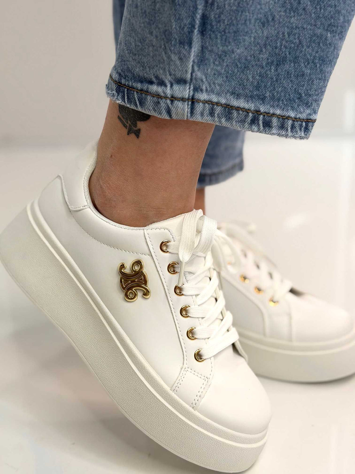 B320 Buty Sneakersy Damskie Adidasy Białe na Platformie z ozdobnym logo
