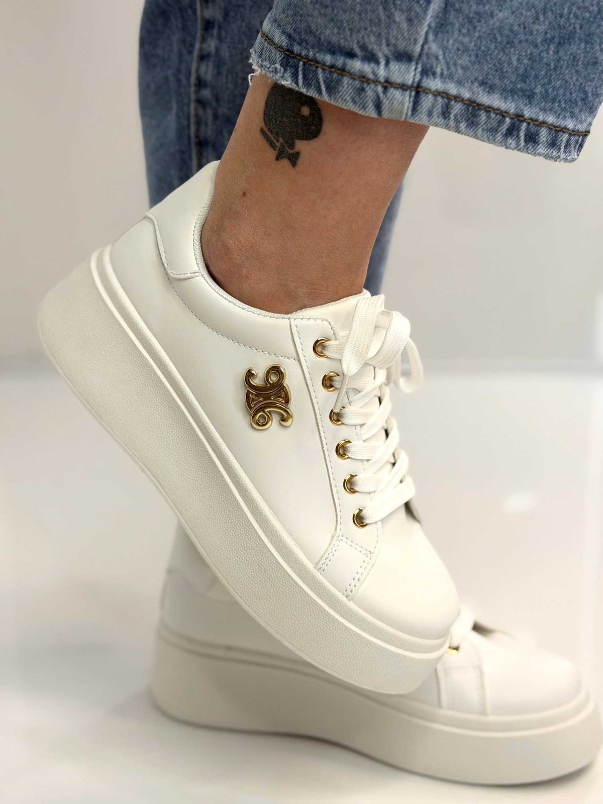 B320 Buty Sneakersy Damskie Adidasy Białe na Platformie z ozdobnym logo