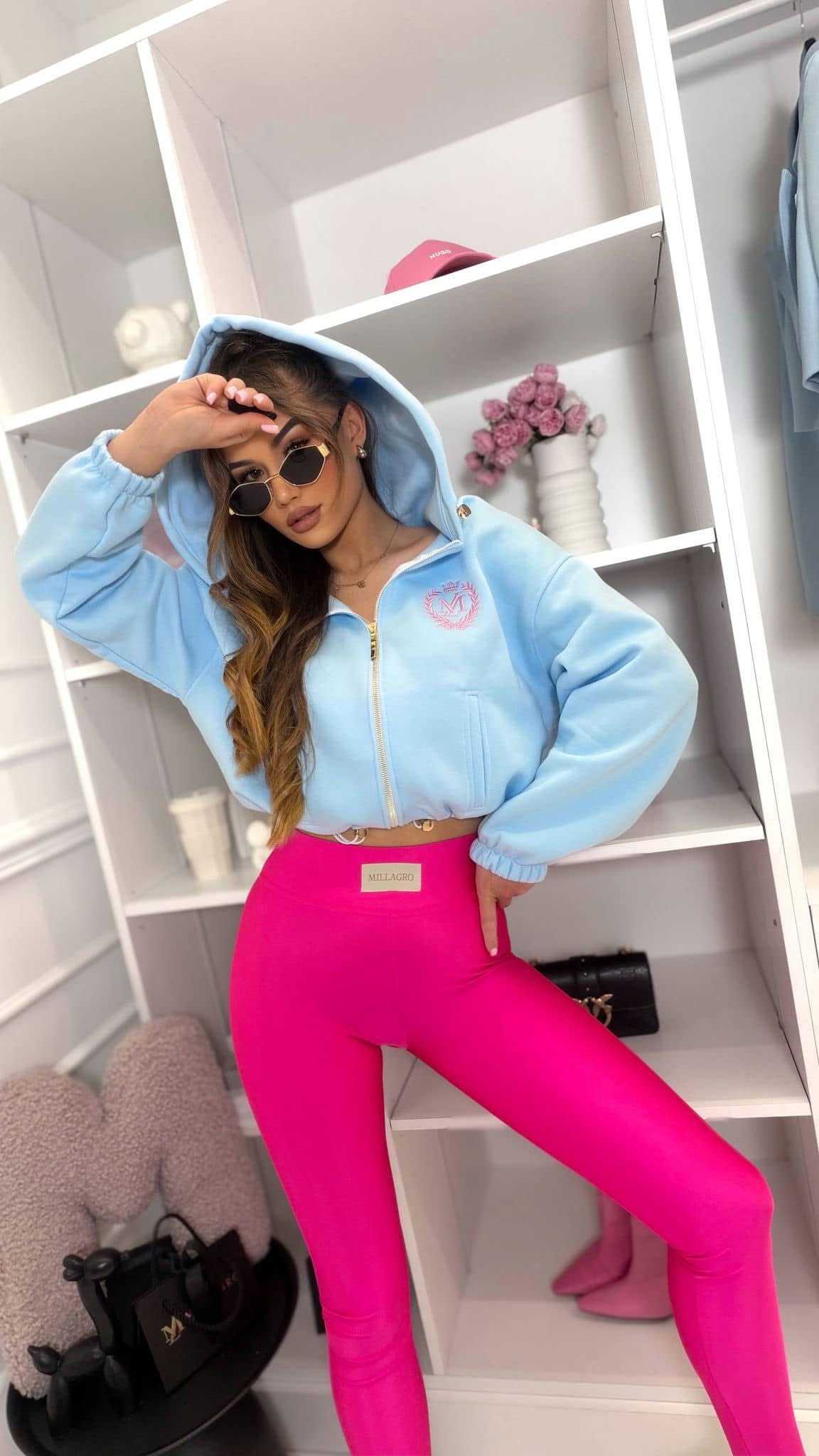 ML401 Legginsy Modelujące Damskie Millagro Naszywka z Logo Neon Róż