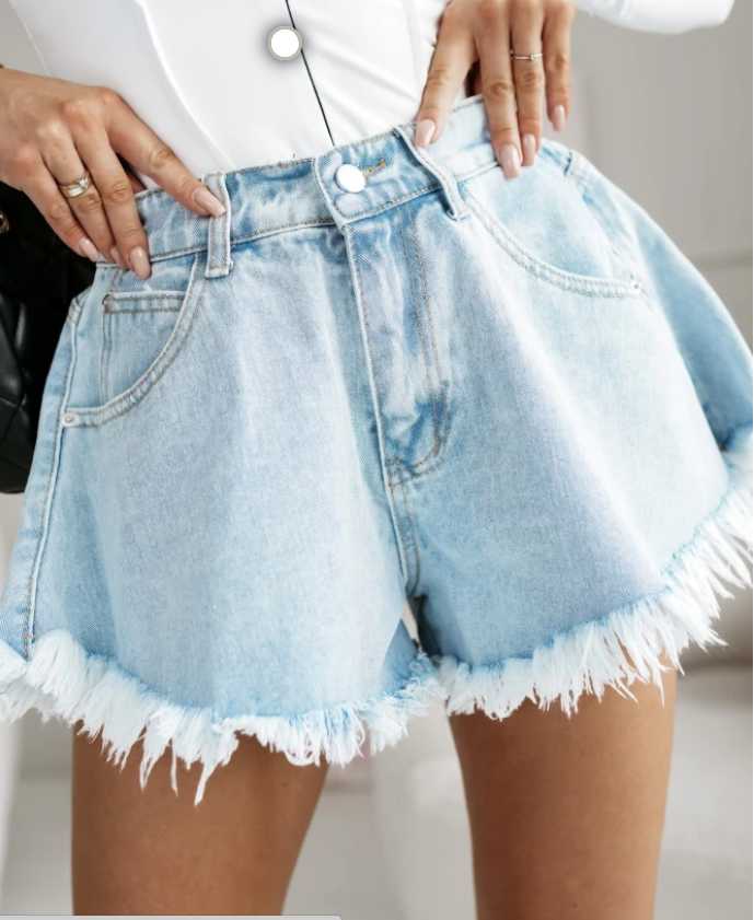 NB338 Spodenki Szorty Jeansowe Motylki Poszarpane Niebieskie
