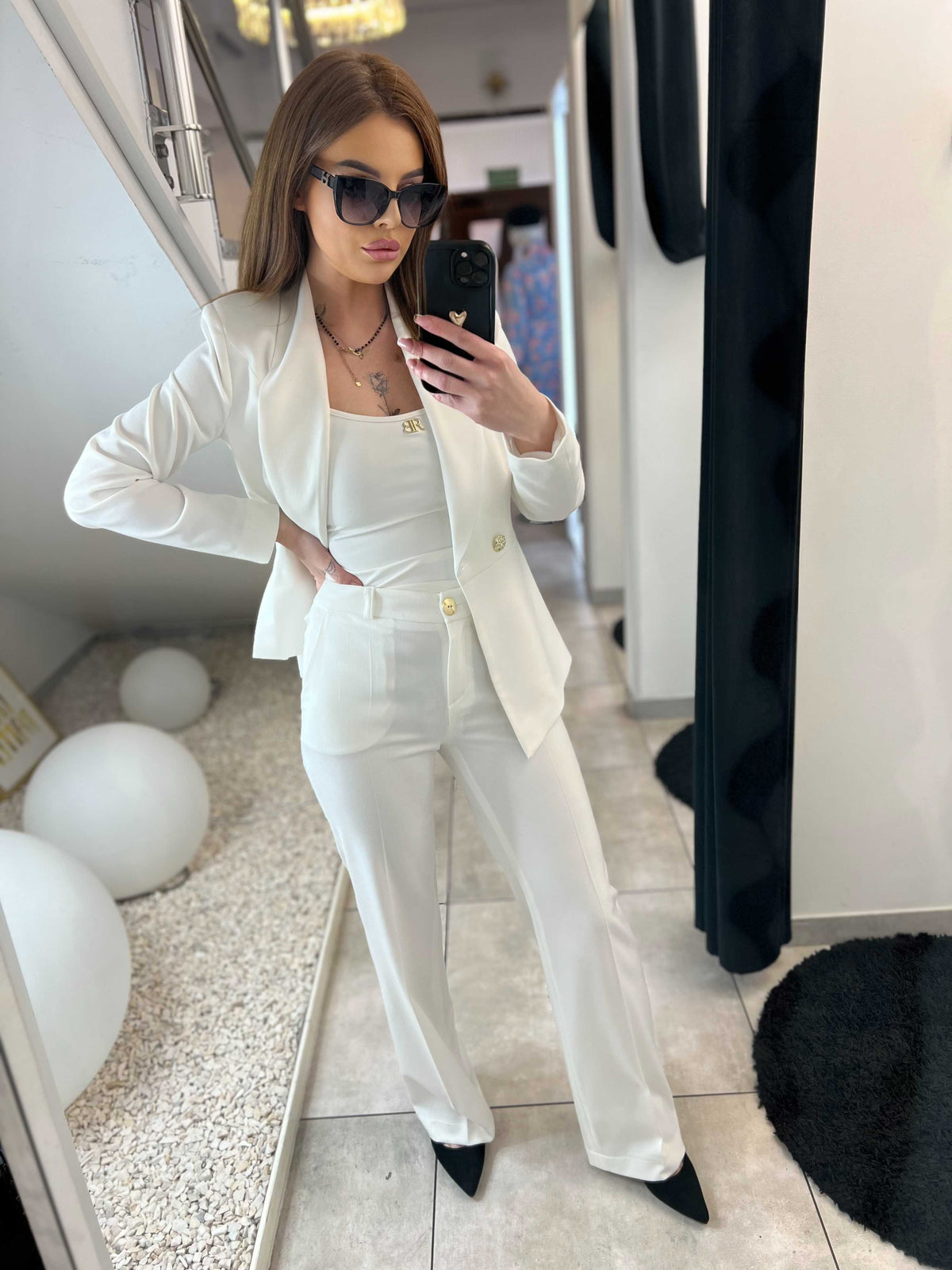 ED330 Eleganckie Spodnie Damskie Szeroka Prosta Nogawka Białe