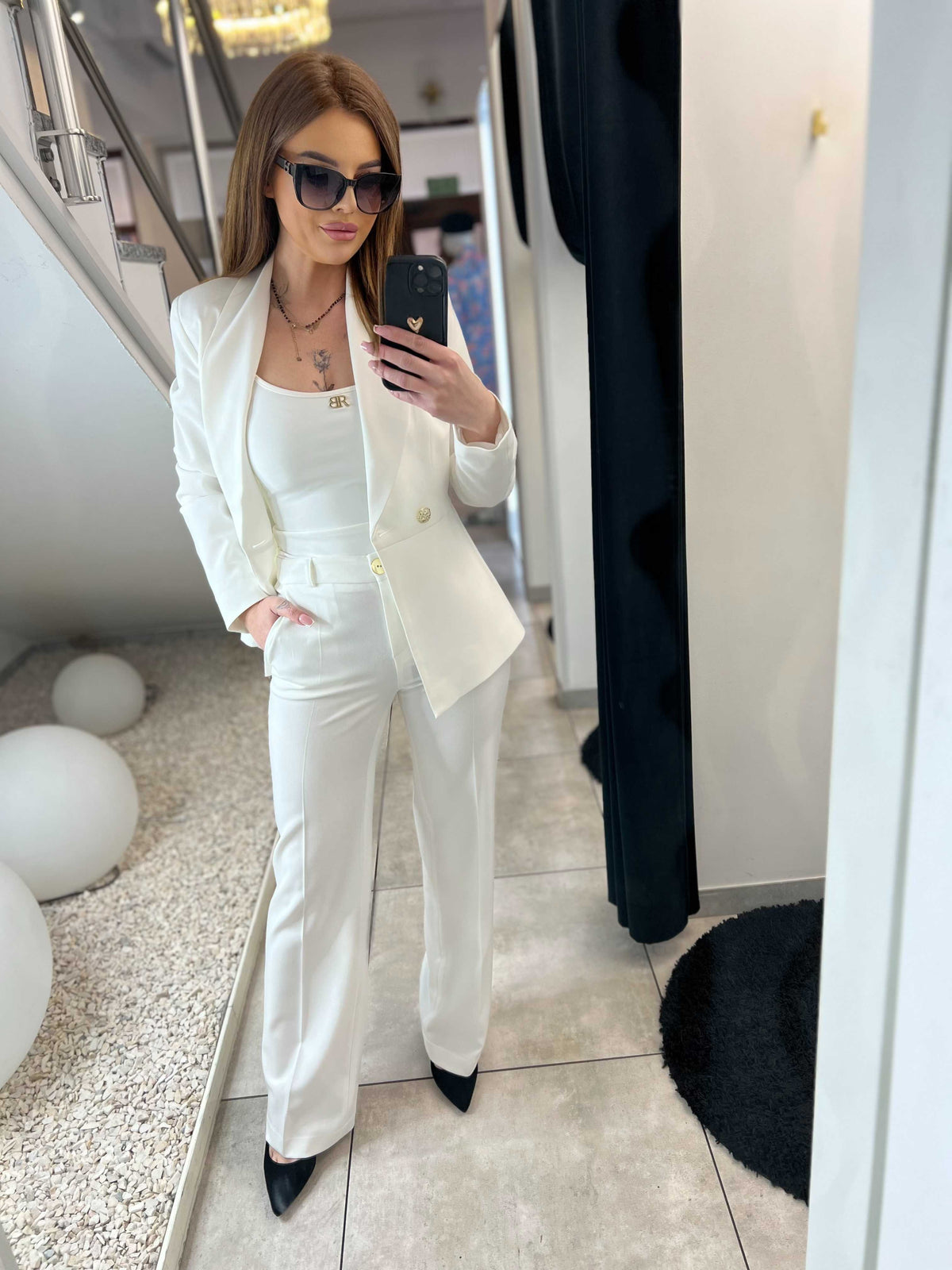 ED330 Eleganckie Spodnie Damskie Szeroka Prosta Nogawka Białe
