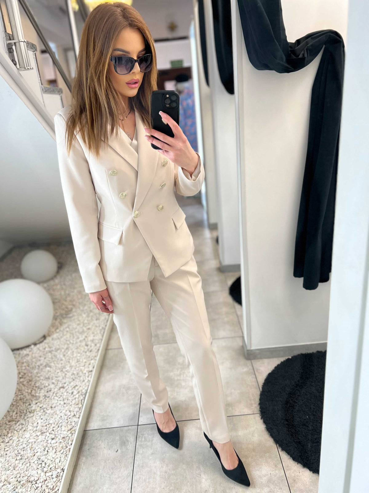 PP238 Elegancka Marynarka Damska Balmain Beżowa