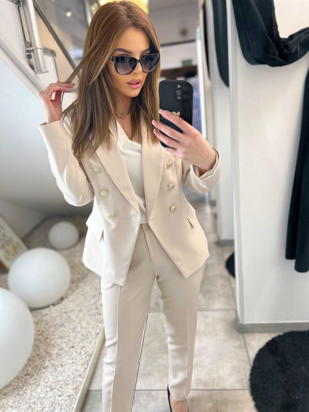PP240 Eleganckie Spodnie Damskie Cygaretki Beżowe