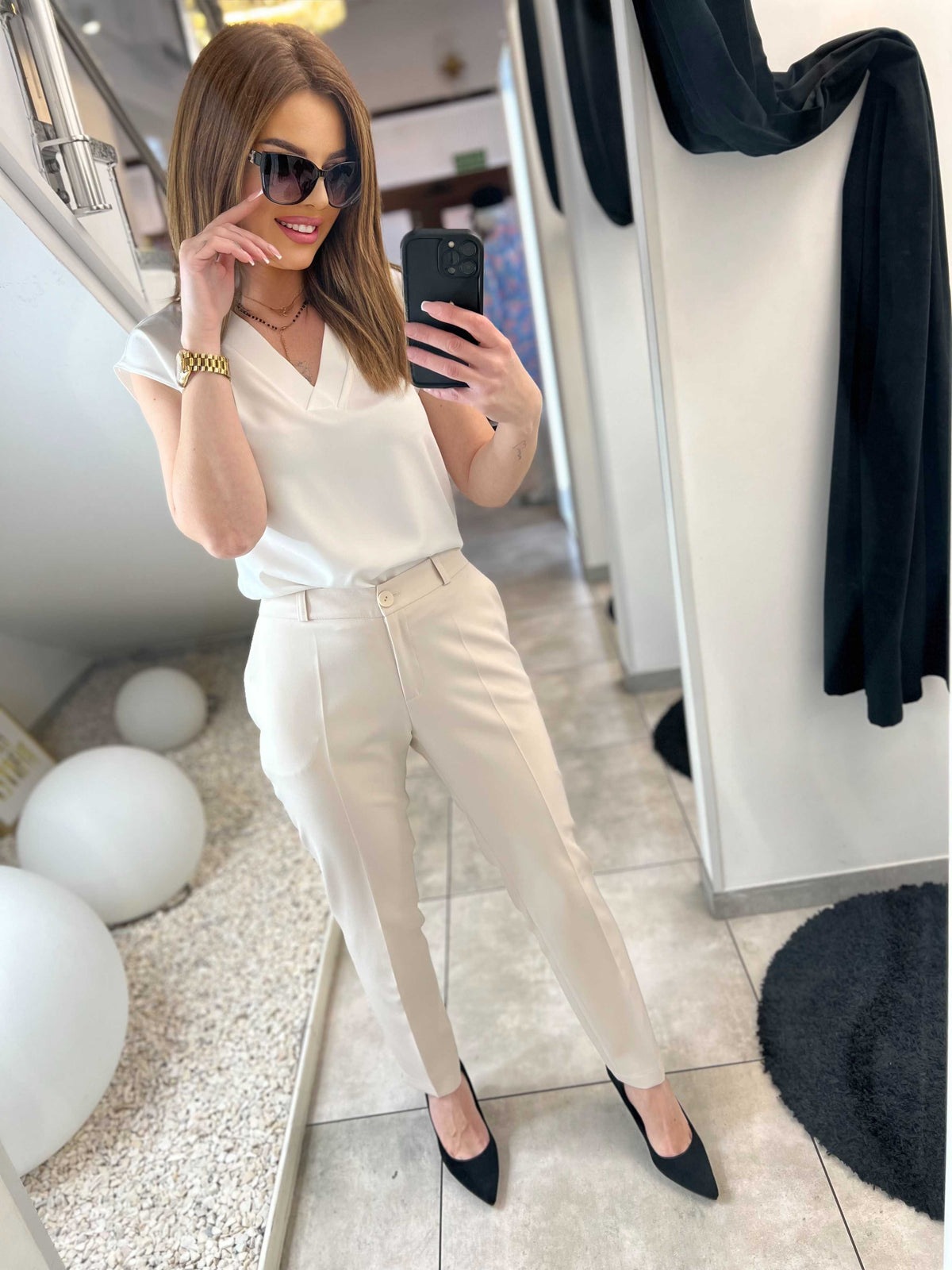PP240 Eleganckie Spodnie Damskie Cygaretki Beżowe