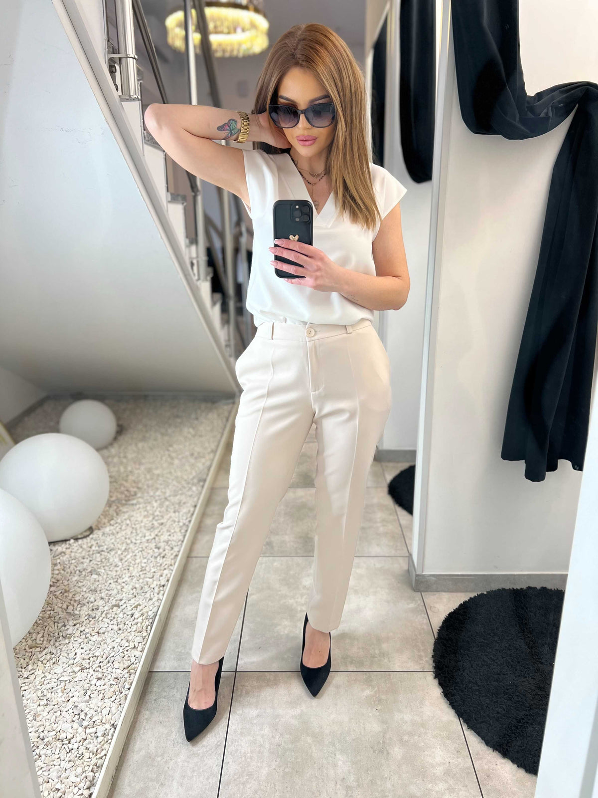 PP240 Eleganckie Spodnie Damskie Cygaretki Beżowe