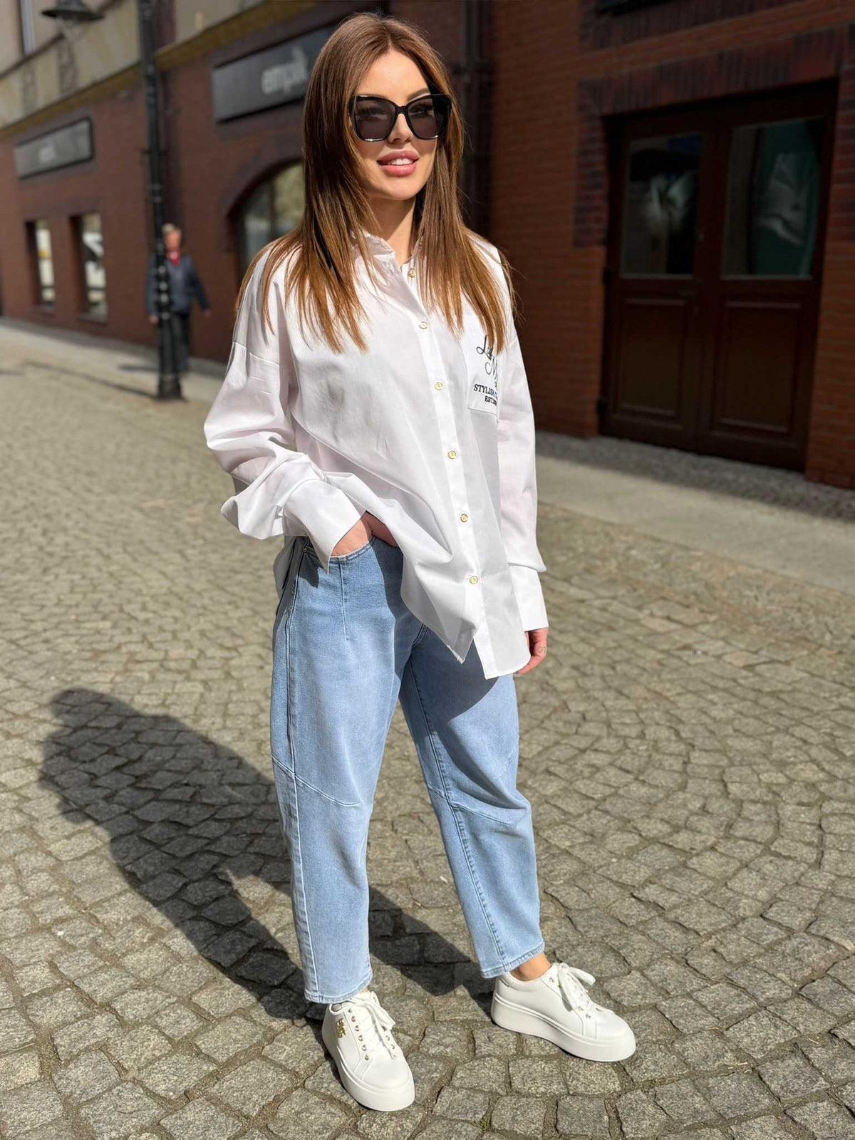 NB225 Spodnie Jeansy Damskie M.SARA Balloon Fit Elastyczne + Pasek