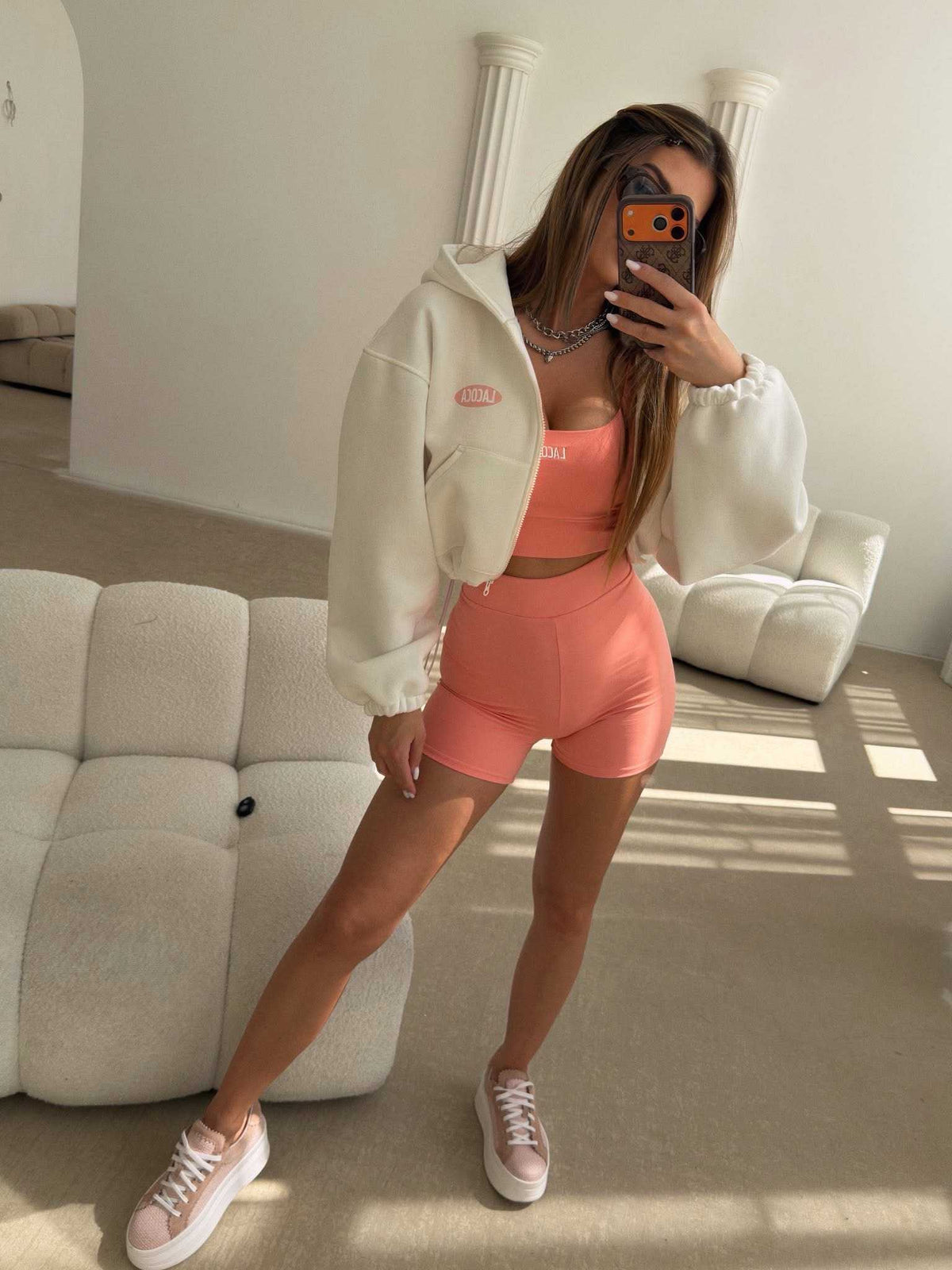 LC438 Komplet La Coca Comfy Fit Set Top + Kolarki Brzoskwiniowy