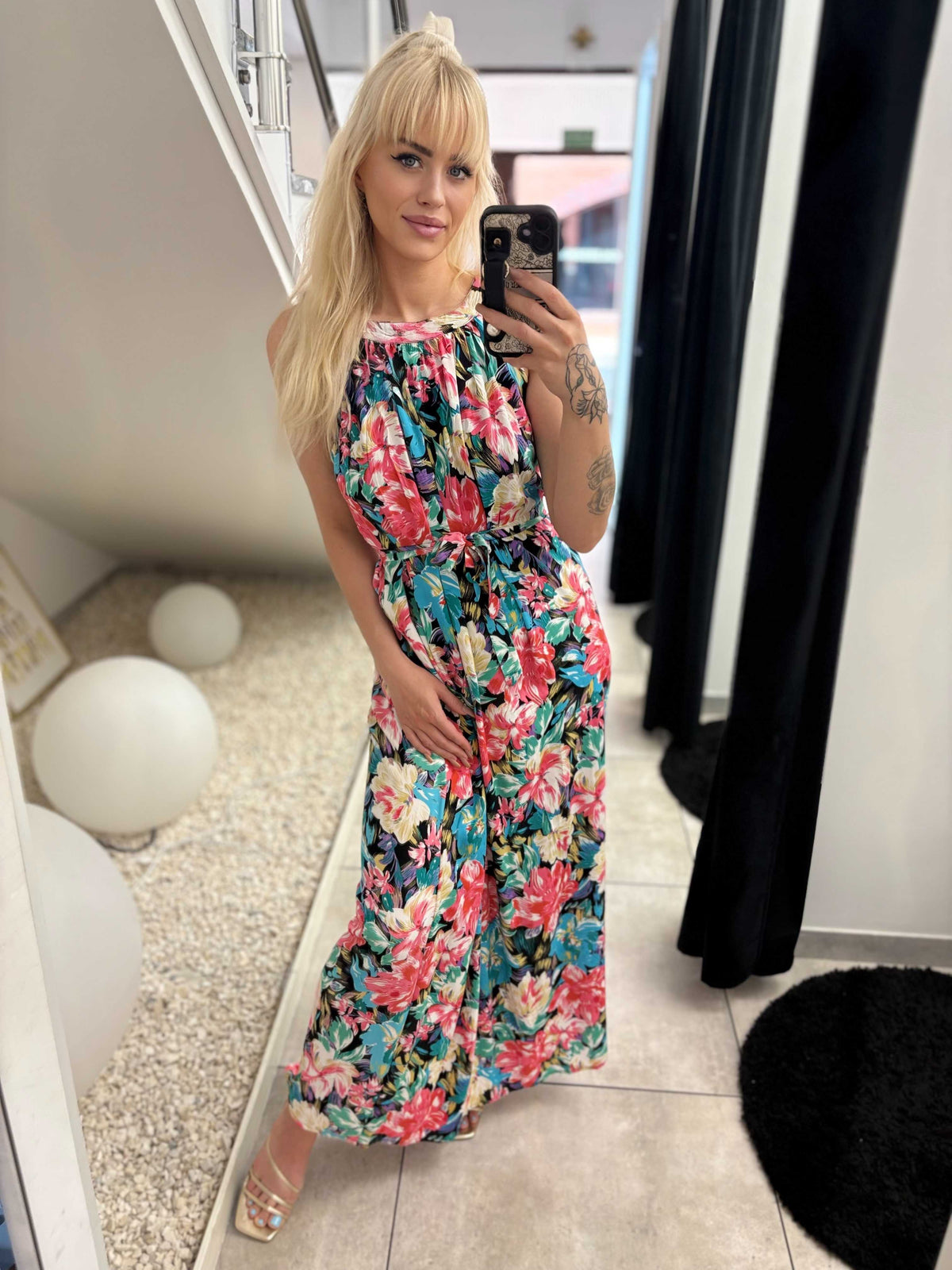 MS314 Sukienka Maxi Wiskoza Santiago Multicolor Kwiaty