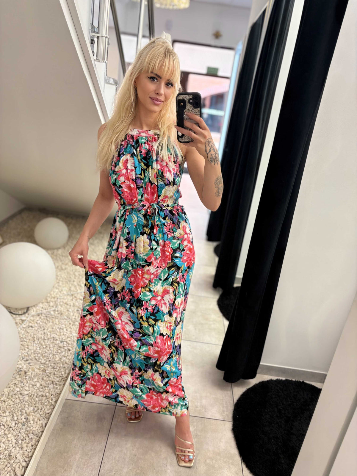 MS314 Sukienka Maxi Wiskoza Santiago Multicolor Kwiaty