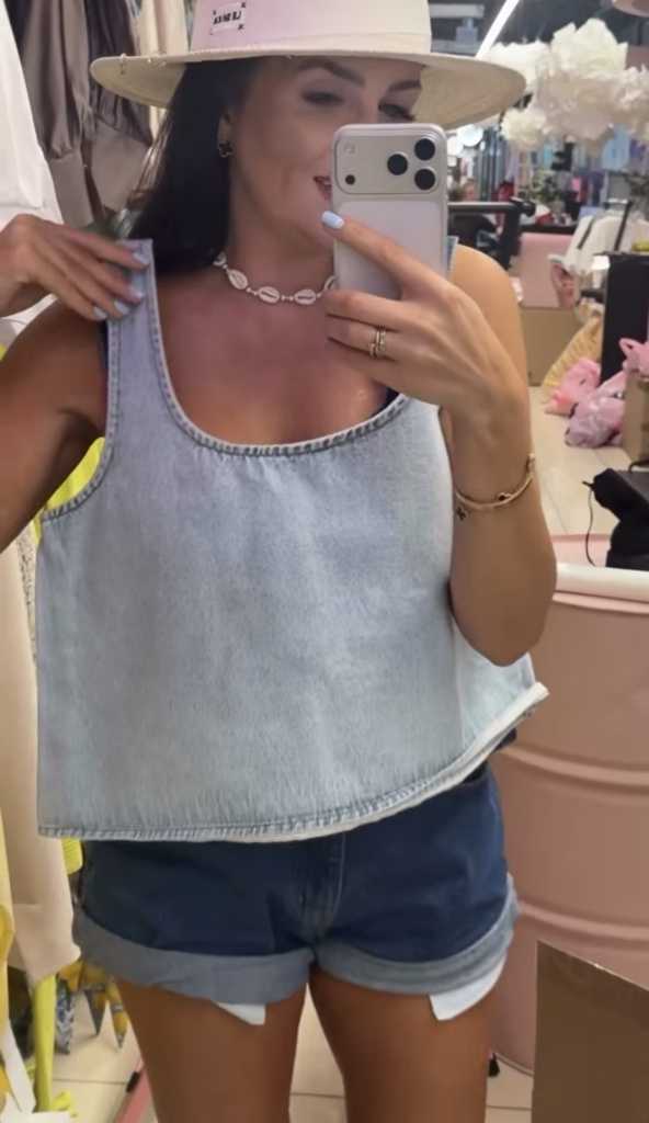 LM471 Bluzka Jeansowa Top na Ramiączkach Oversize La Milla Niebieska
