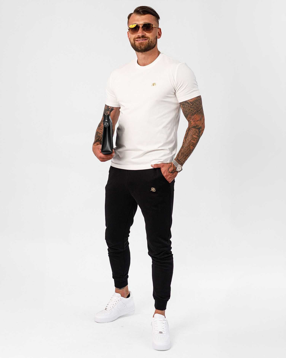 RB385 T-shirt Męski Biały Basic Premium Ricco&Bella