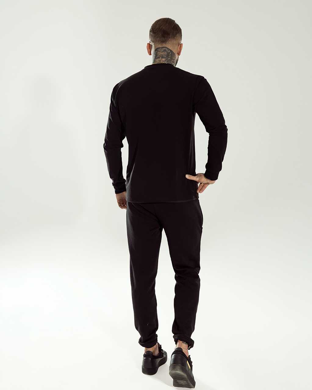 RB385 T-shirt Męski Czarny Basic Premium Longsleeve Ricco&Bella