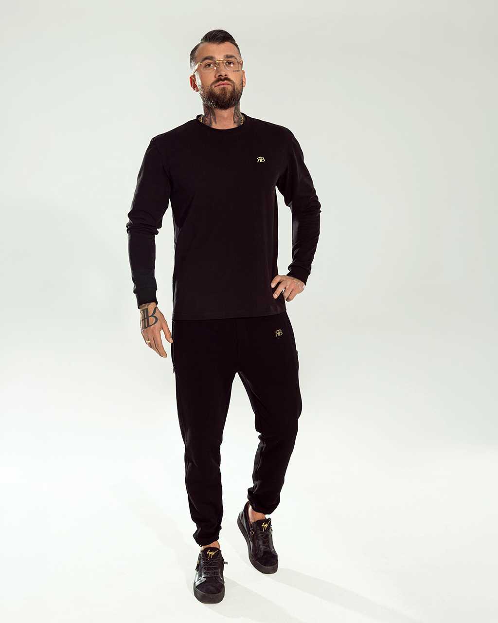 RB385 T-shirt Męski Czarny Basic Premium Longsleeve Ricco&Bella