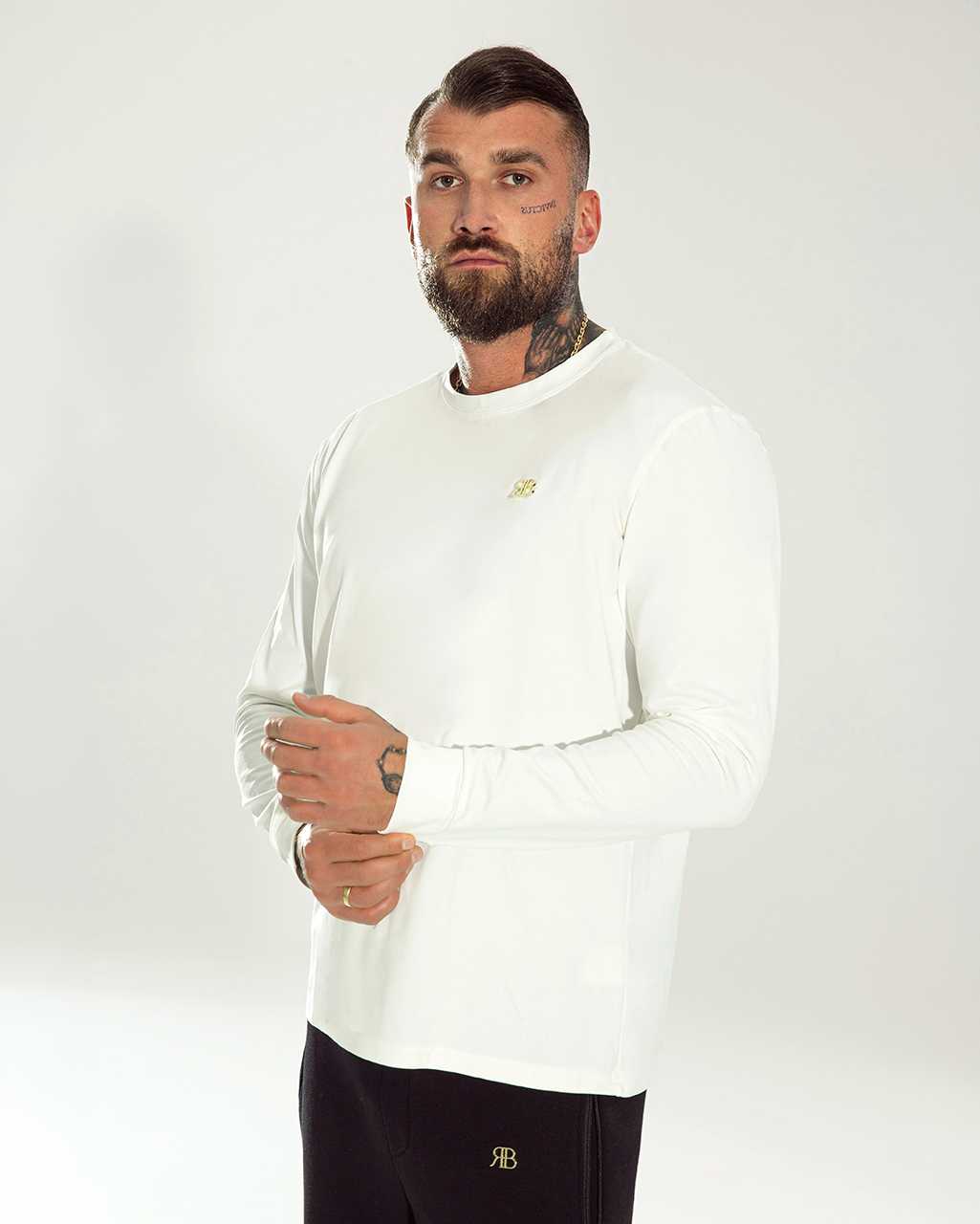 RB385 T-shirt Męski Biały Basic Premium Longsleeve Ricco&Bella