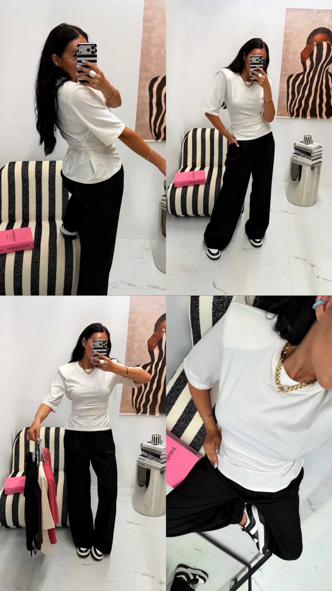 LM624 T-shirt Damski La Milla Wiązany na Plecach Ecru