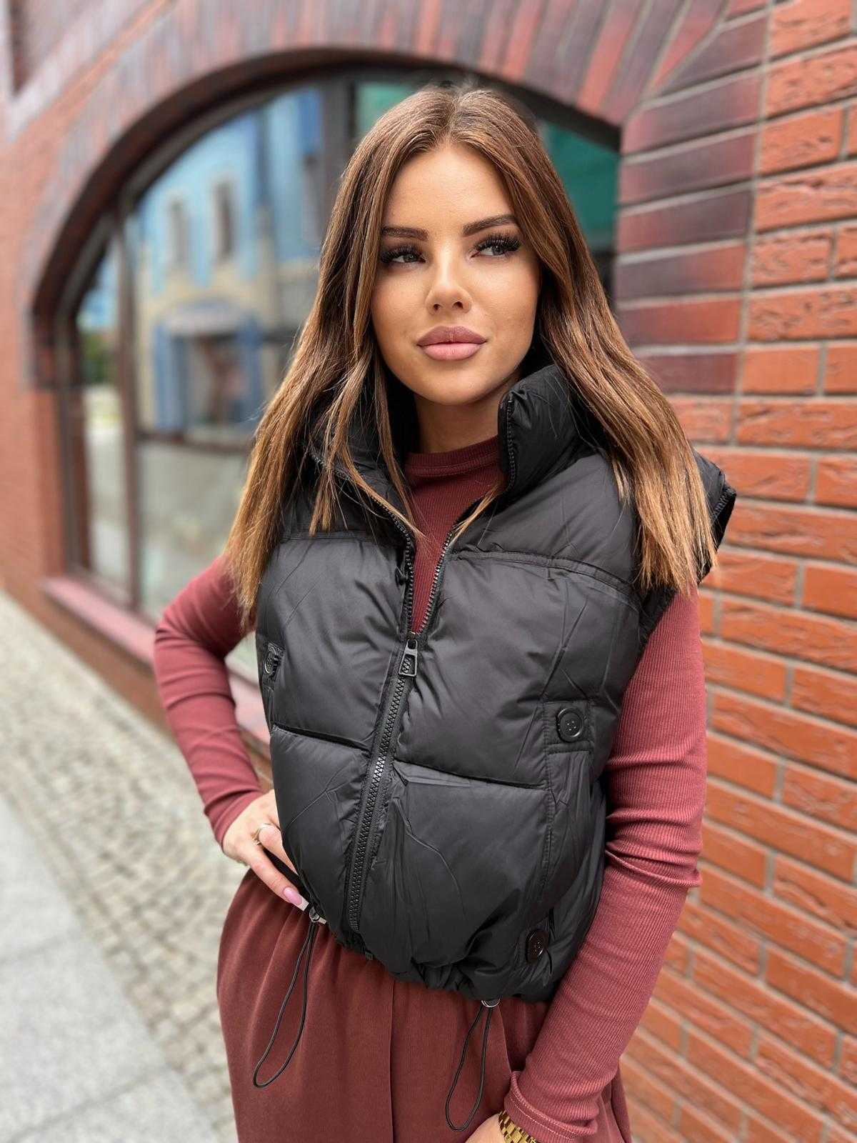 NB611 Kamizelka Pikowana Taliowana Czarna