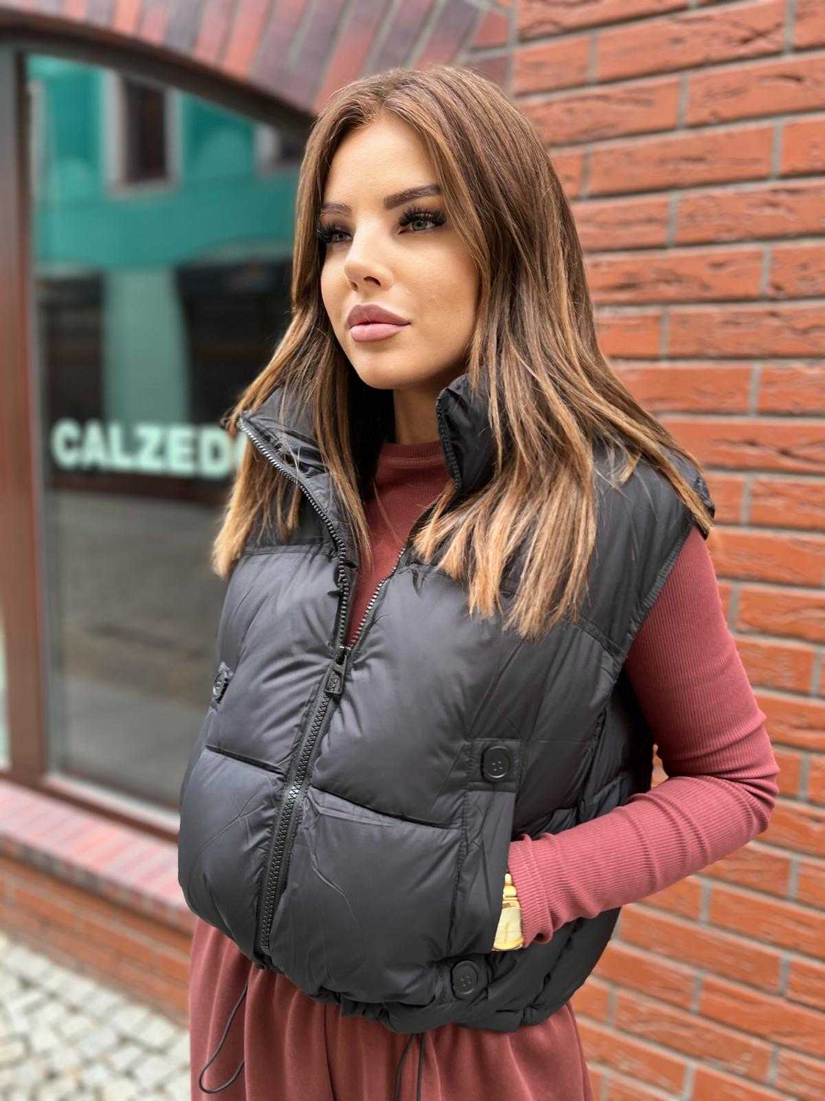 NB611 Kamizelka Pikowana Taliowana Czarna