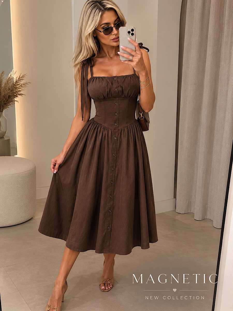 NB660 Sukienka Gorsetowa Push-up Midi Brązowa