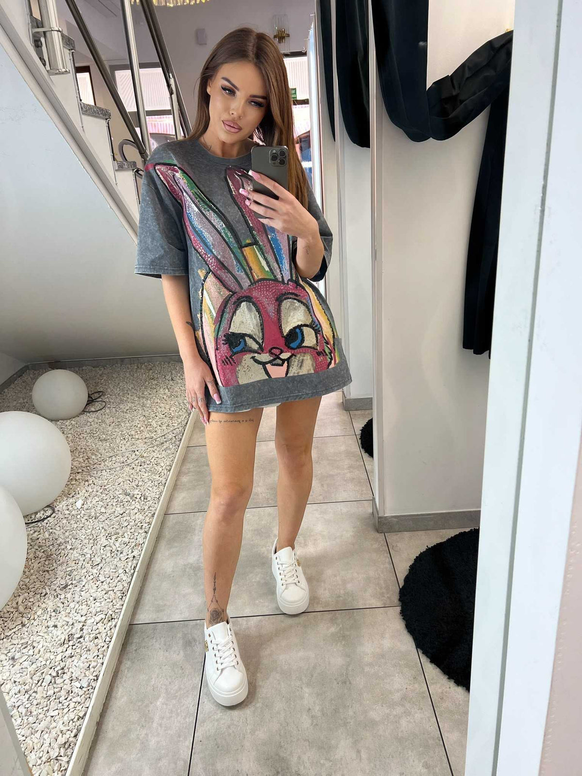 NB650 T-shirt Damski Vintage Oversize z Naszywką