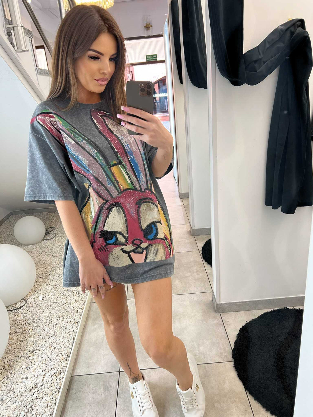 NB650 T-shirt Damski Vintage Oversize z Naszywką