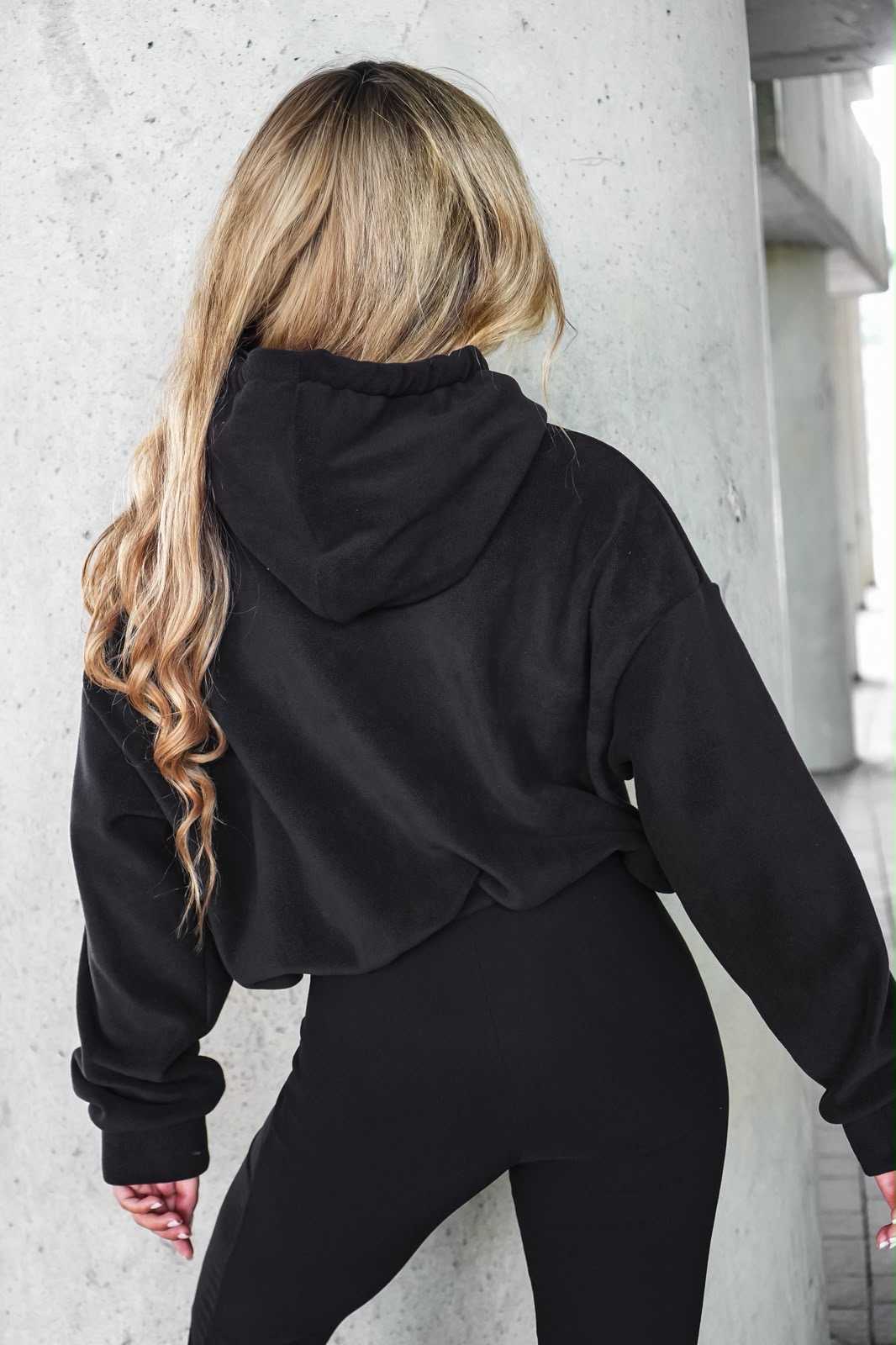 MM690 Dresowa Bluza Damska z Kapturem La Monne Polar Czarna