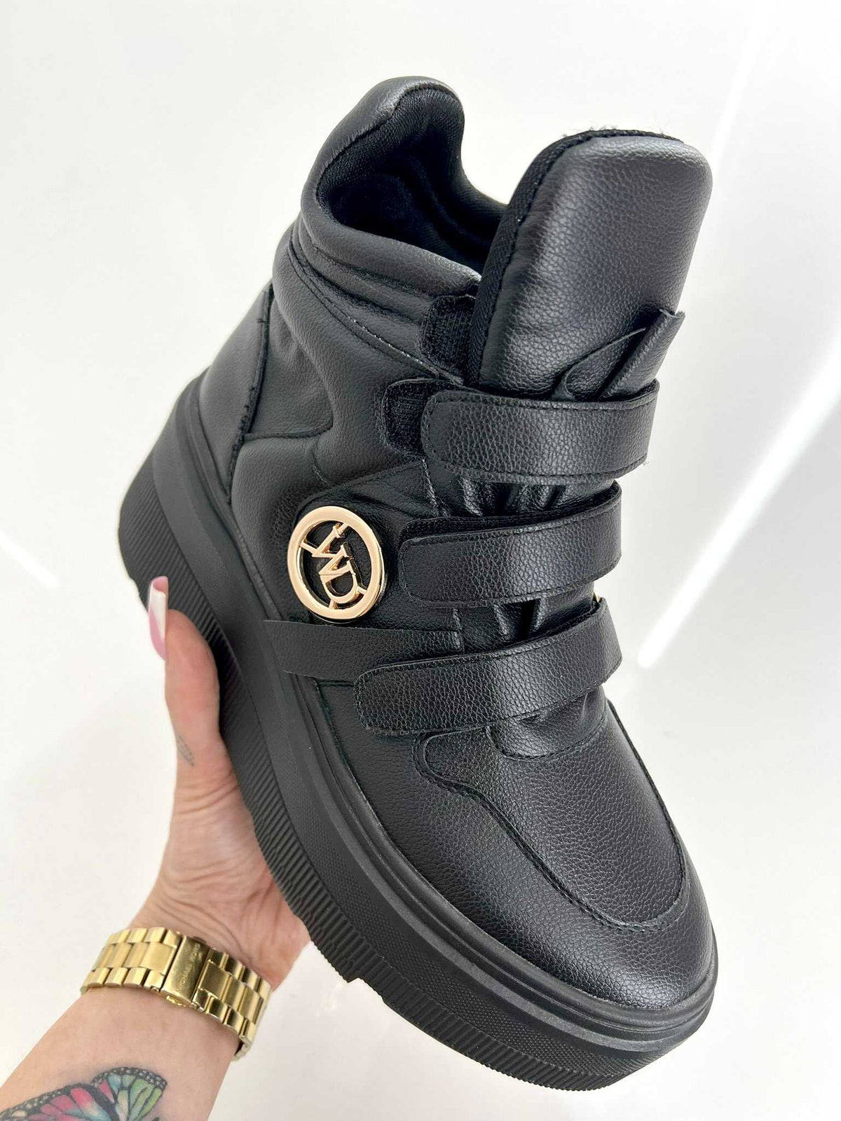 B684 Buty Sneakersy Premium Damskie Wysoka Koturna Czarne