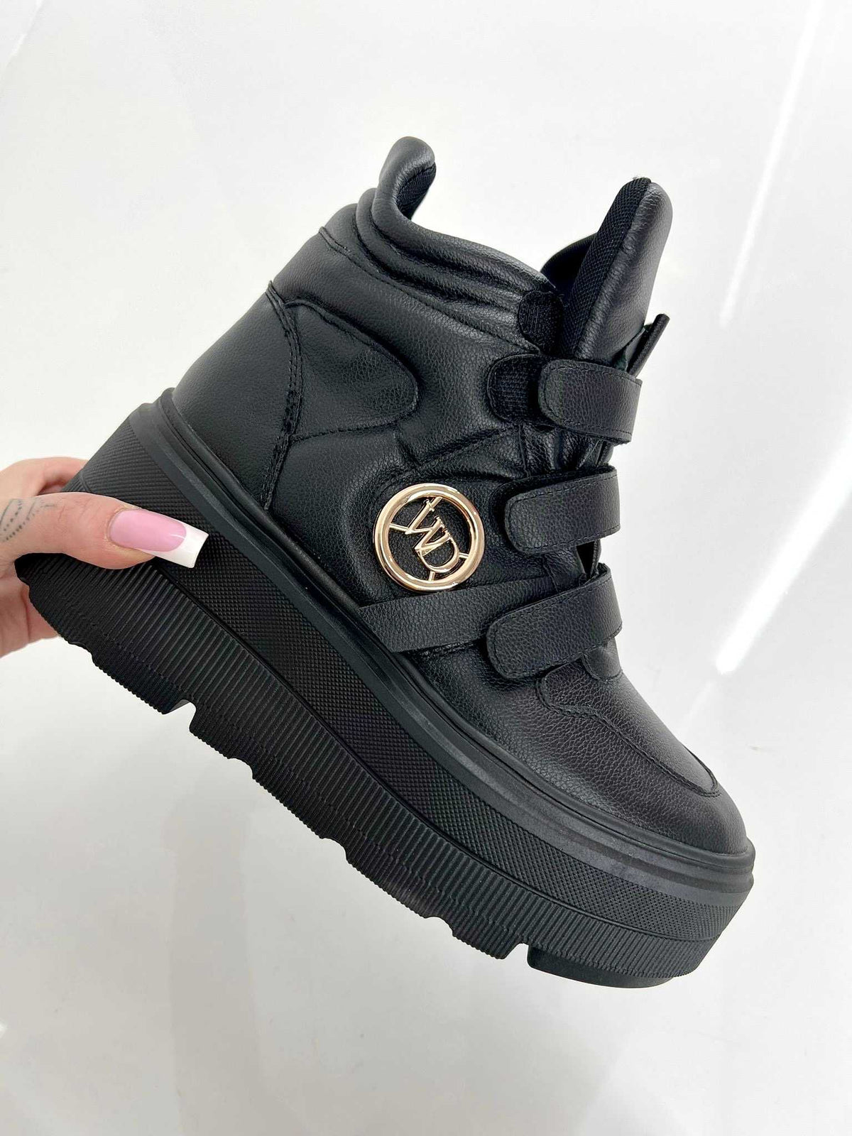 B684 Buty Sneakersy Premium Damskie Wysoka Koturna Czarne