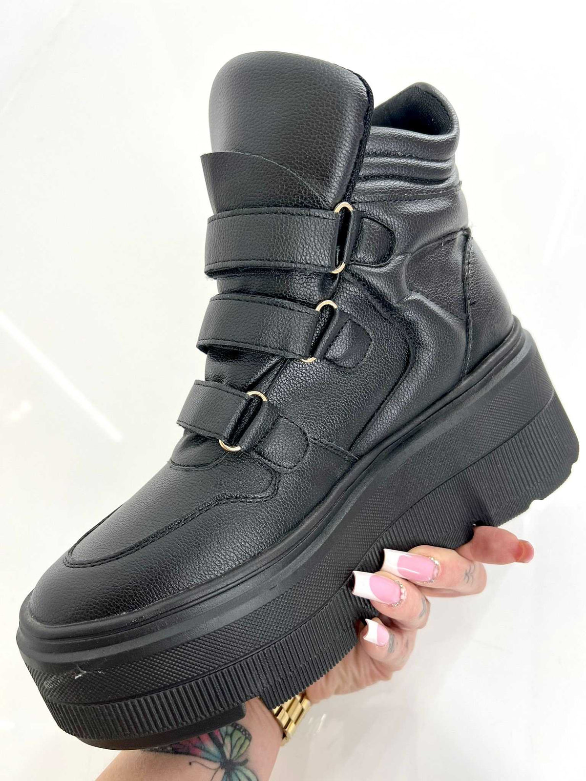 B684 Buty Sneakersy Premium Damskie Wysoka Koturna Czarne