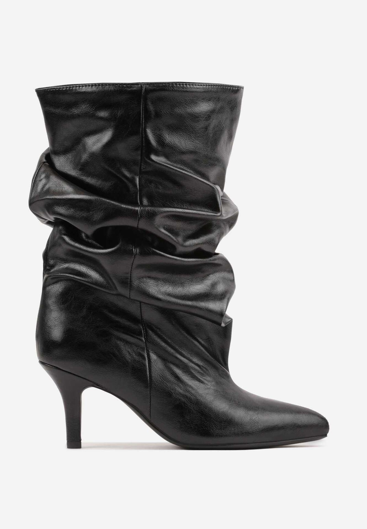 B690 Buty Botki Damskie Marszczone Na Obcasie Szpic Czarne