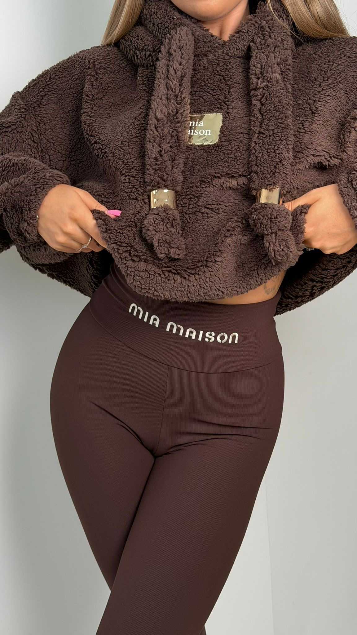 MM704 Bluza Damska Kangurek Teddy Mia Maison Ciemny Brąz Czekolada