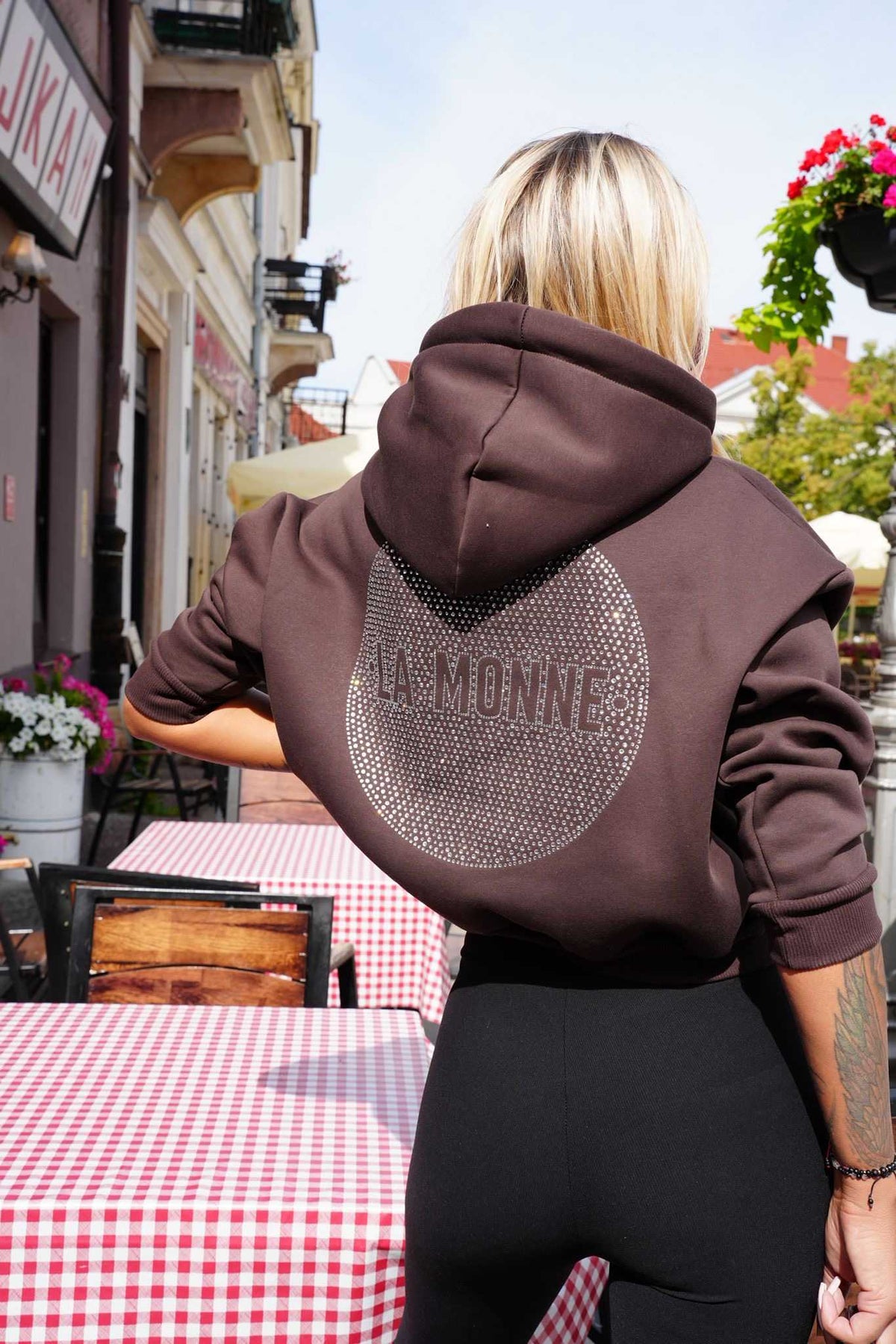 LM705 Dresowa Bluza La Monne na Zamek  Shine Brązowa