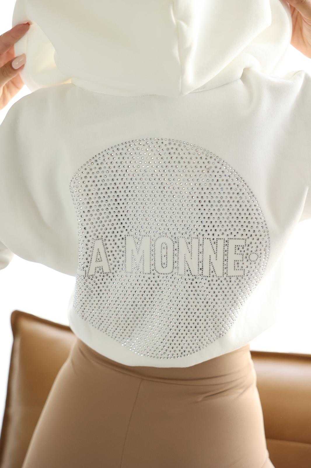LM705 Dresowa Bluza La Monne na Zamek  Shine Biała