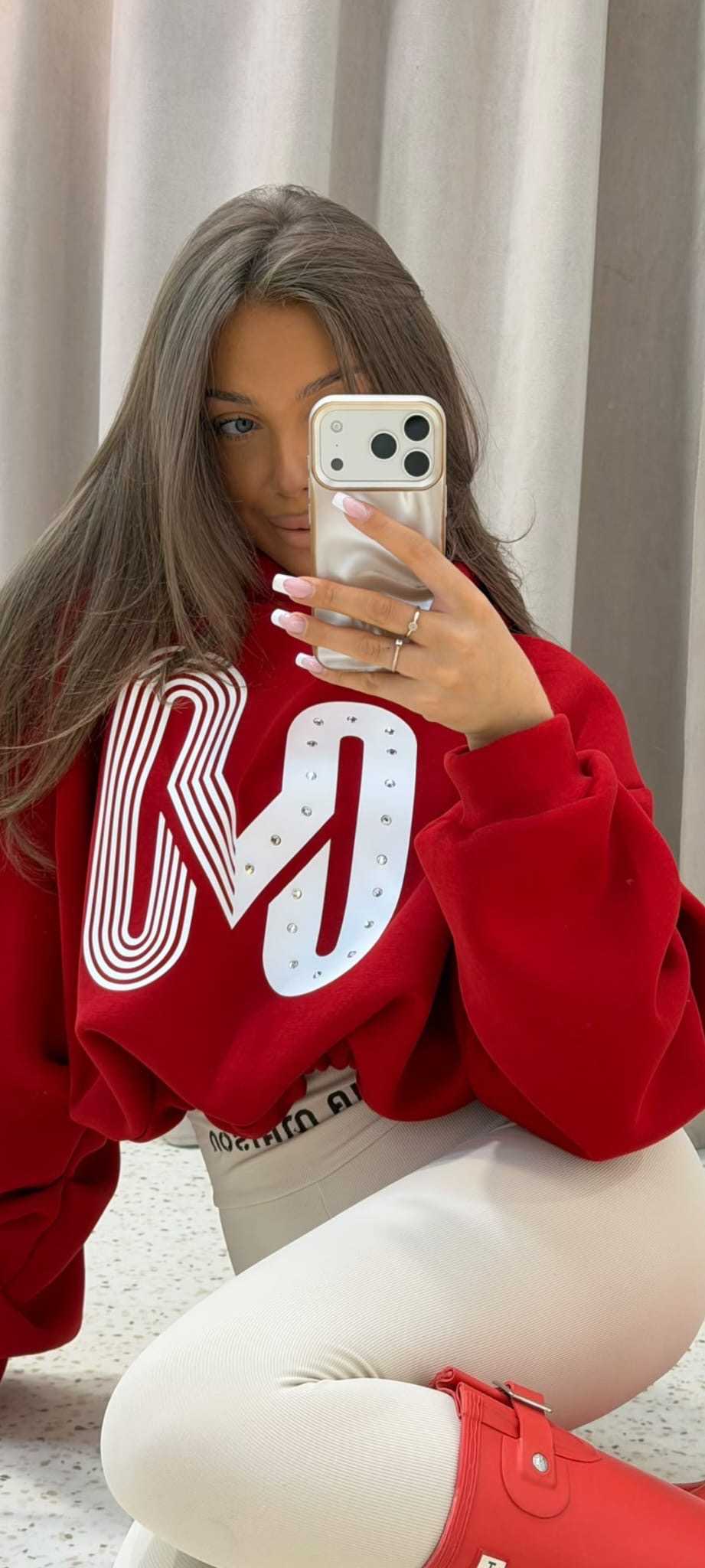 MM756 Dresowa Bluza Damska z Kapturem Mia Maison LOGO Czerwona