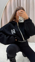 MM755 Dresowa Bluza Damska z Kapturem Mia Maison LOGO na Zamek Czarna
