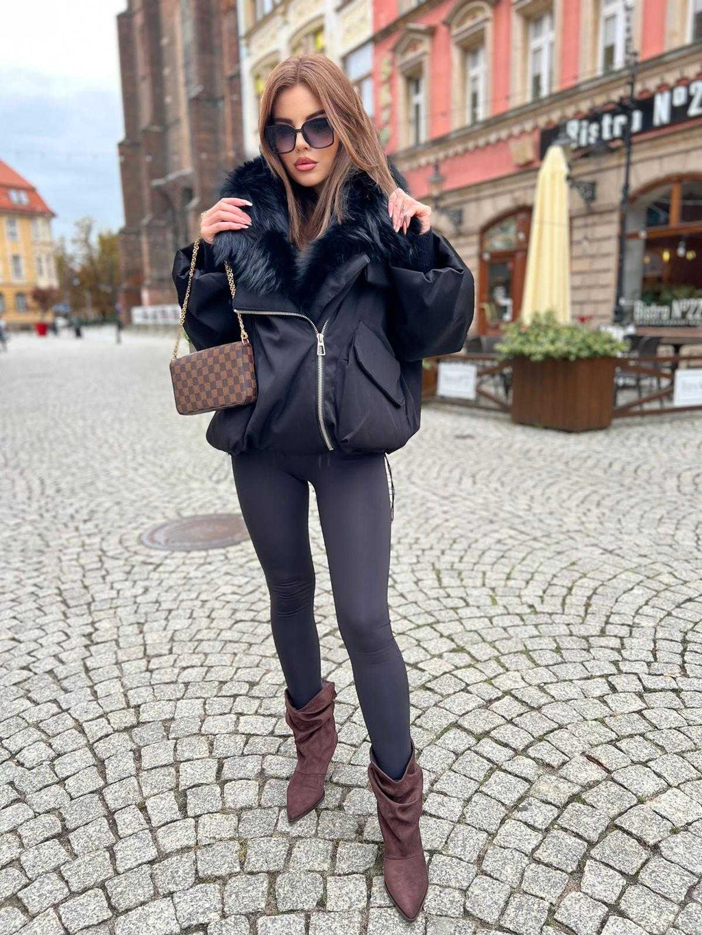 K697 Kurtka Zimowa Puchowa ZIP Czarna  + Kaptur Jenot