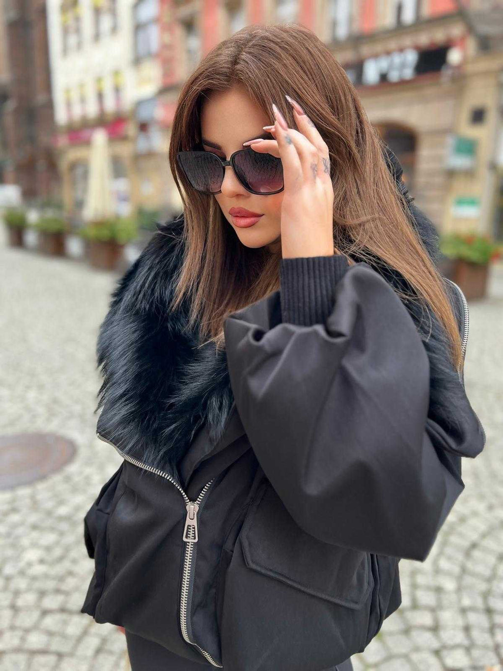 K697 Kurtka Zimowa Puchowa ZIP Czarna  + Kaptur Jenot
