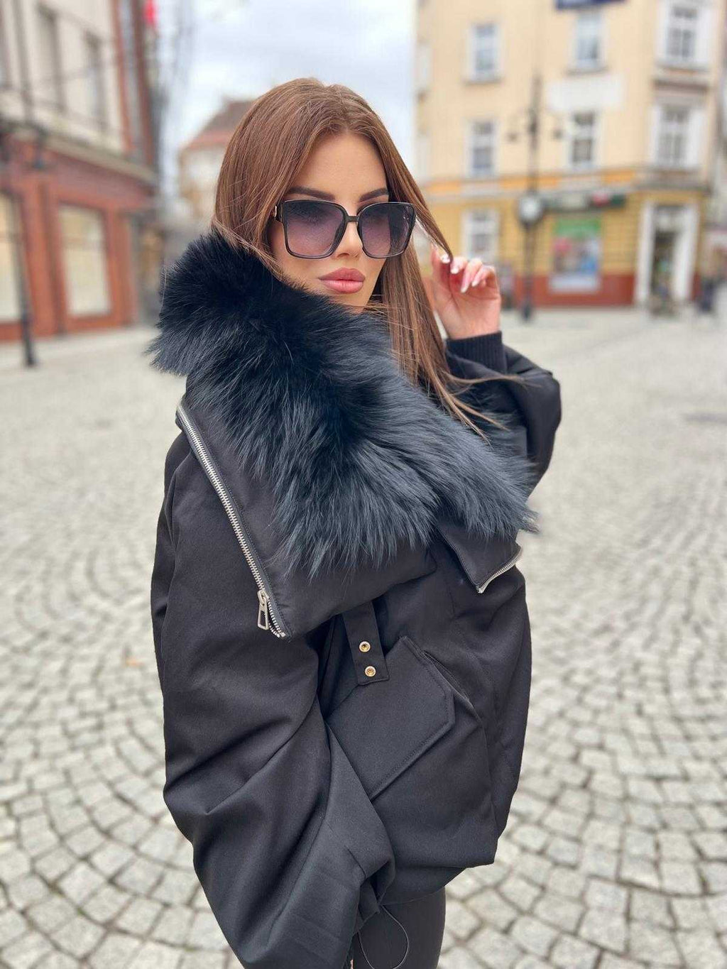 K697 Kurtka Zimowa Puchowa ZIP Czarna  + Kaptur Jenot