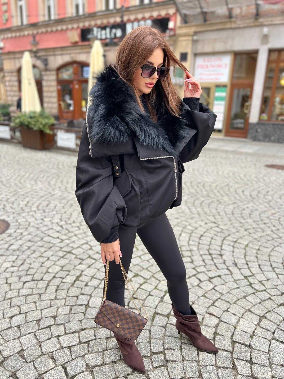 K697 Kurtka Zimowa Puchowa ZIP Czarna  + Kaptur Jenot
