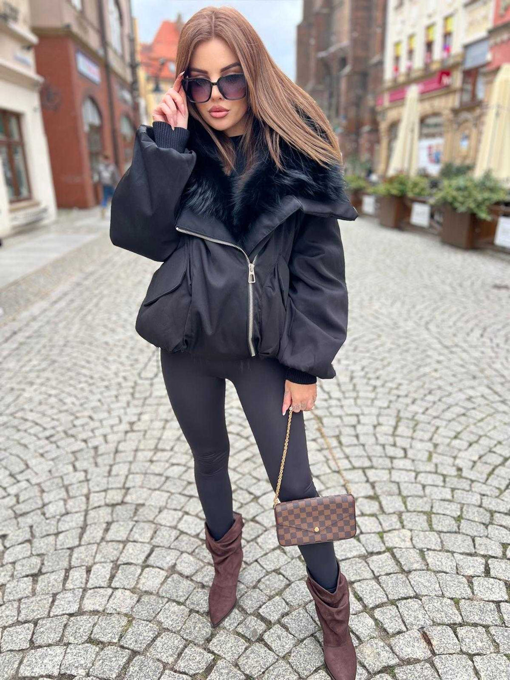 K697 Kurtka Zimowa Puchowa ZIP Czarna  + Kaptur Jenot
