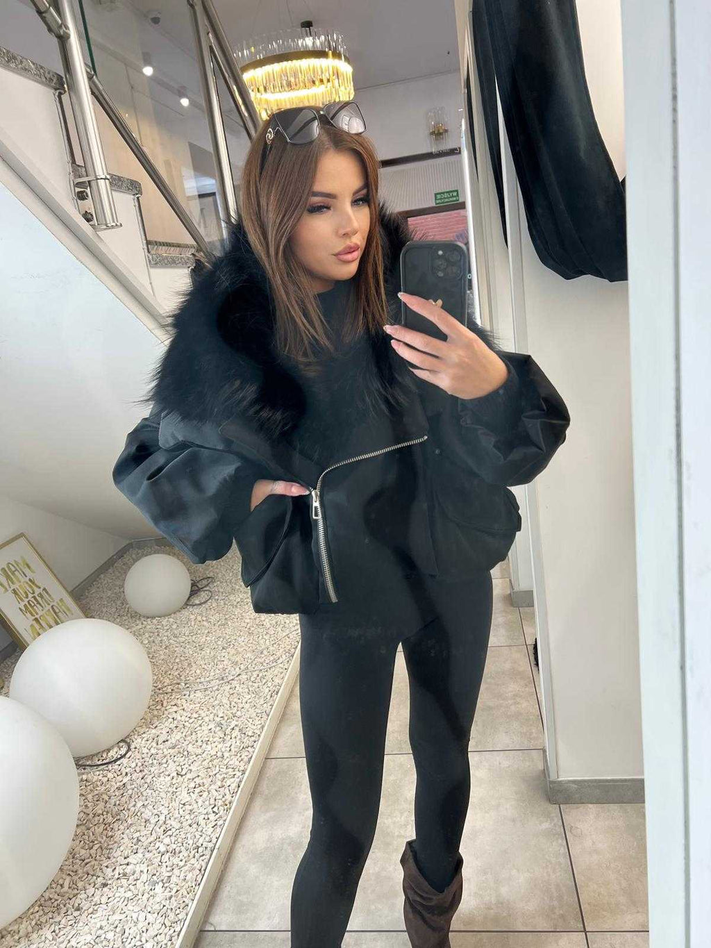 K697 Kurtka Zimowa Puchowa ZIP Czarna  + Kaptur Jenot