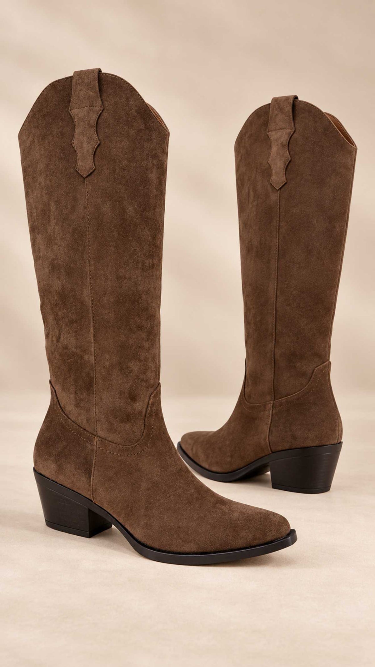 B720 Buty Kozaki Kowbojki Damskie Zamszowe Klasyczne Mleczna Czekolada