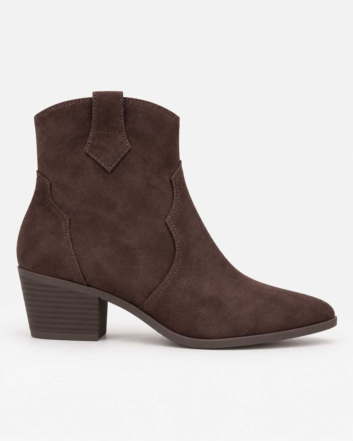 B773 Buty Botki Kowbojki Damskie Zamszowe Czekolada