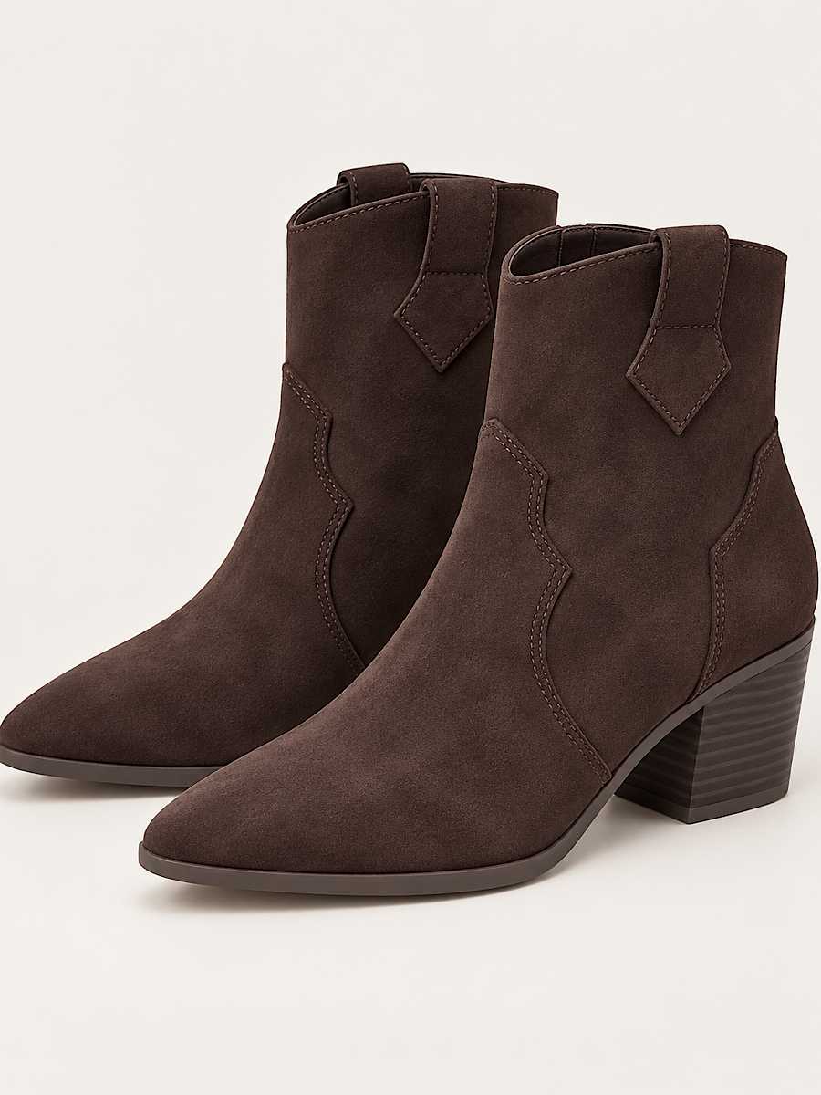 B773 Buty Botki Kowbojki Damskie Zamszowe Czekolada