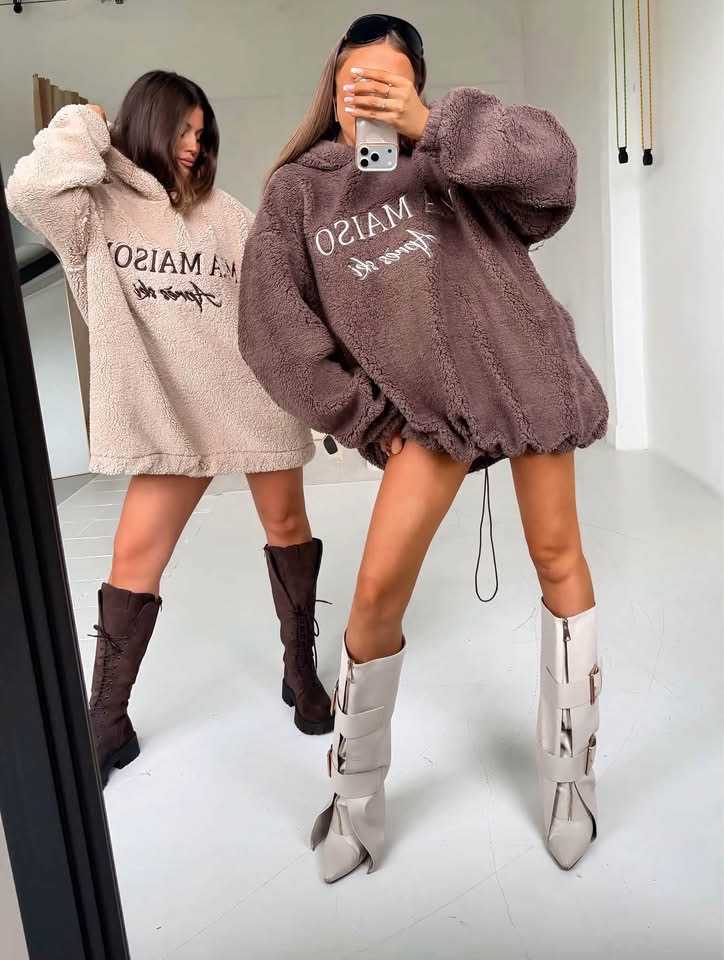 MM788 Dłuższa Bluza Damska / Tunika Teddy Mia Maison Mleczna Czekolada