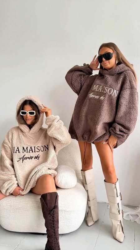 MM788 Dłuższa Bluza Damska / Tunika Teddy Mia Maison Jasny Beż