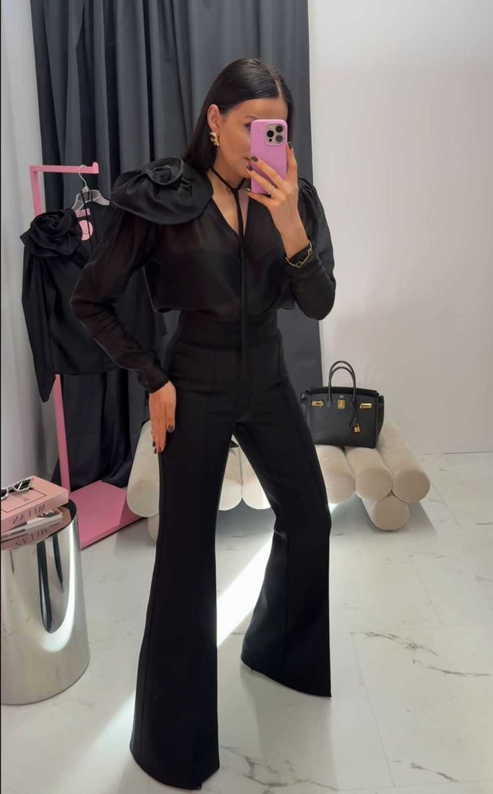LM068 Eleganckie Spodnie La Milla Dzwony Czarne
