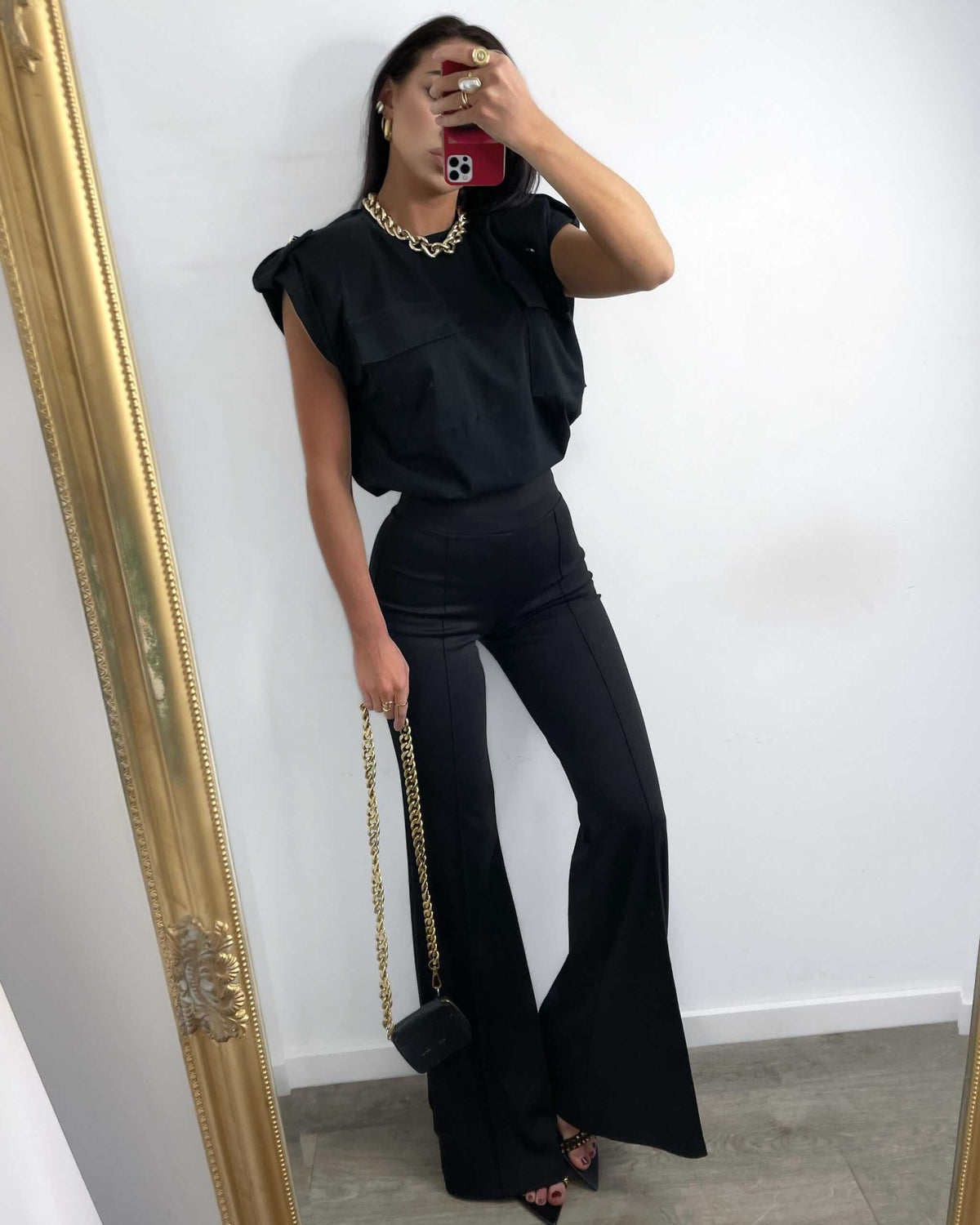LM068 Eleganckie Spodnie La Milla Dzwony Czarne